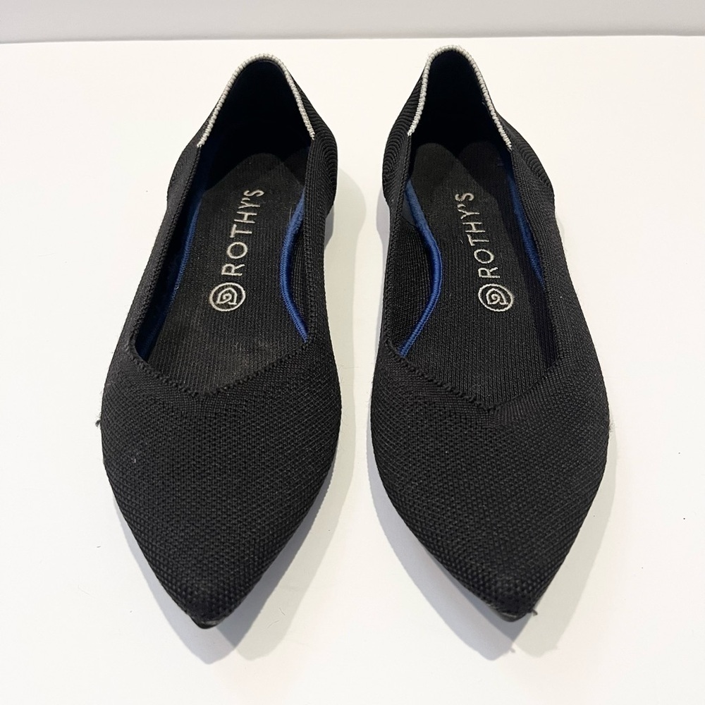 Rothy's Womens 9.5 The Point Black Solid Knit Fabric Ballet Flats Everyday Shoes